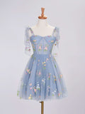 Trendy A Line Spaghetti Straps Short Homecoming Dress with Embroidery BM bride