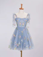 Trendy A Line Spaghetti Straps Short Homecoming Dress with Embroidery BM bride