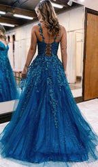 Tulle Prom Dresses for Women 2025 Sparkly Lace Appliques Long Ball Gowns Spaghetti Straps A - Line Evening Gowns - Bmbride