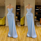 BMbride Unique Cross Sweetheart Light Blue Soft-pleated Long Prom Dress BMbride