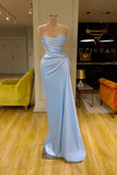 BMbride Unique Cross Sweetheart Light Blue Soft-pleated Long Prom Dress BMbride