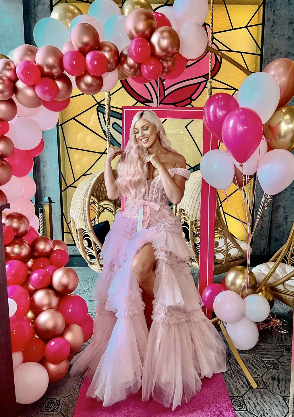 Romantic Princess A-Line Off-the-Shoulder Light Pink Long Prom Dress with Ruffles BM bride