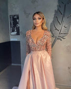 BMbride V-neck Evening Gowns For Women A-Line Split Prom Dress BMbride
