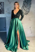 BMbride V-neck Evening Gowns For Women A-Line Split Prom Dress BMbride