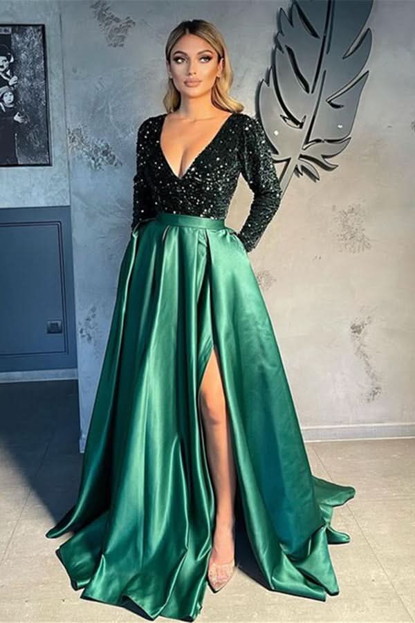 BMbride V-neck Evening Gowns For Women A-Line Split Prom Dress BMbride