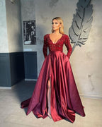 BMbride V-neck Evening Gowns For Women A-Line Split Prom Dress BMbride