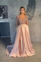 BMbride V-neck Evening Gowns For Women A-Line Split Prom Dress BMbride