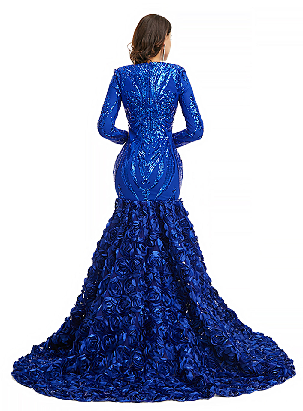 V-Neck Long Sleeves Sequins Mermaid Dress BMbride