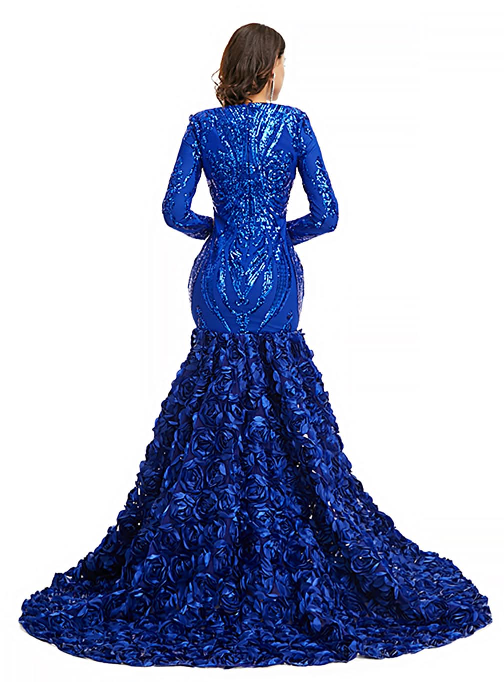 V-Neck Long Sleeves Sequins Mermaid Dress BMbride