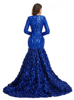 V-Neck Long Sleeves Sequins Mermaid Dress BMbride