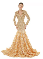V-Neck Long Sleeves Sequins Mermaid Dress BMbride