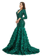 V-Neck Long Sleeves Sequins Mermaid Dress BMbride