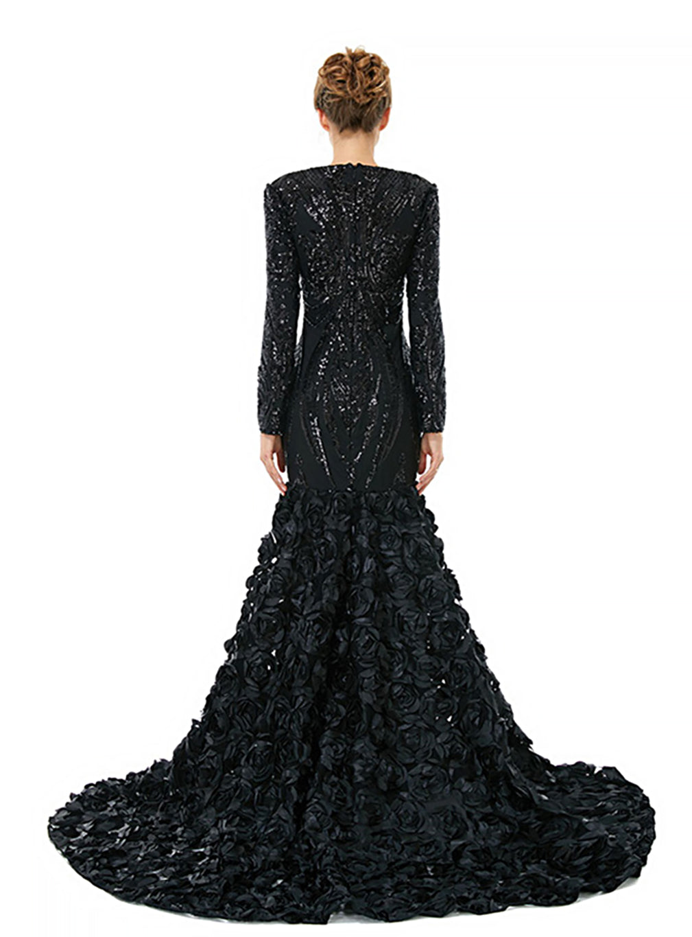 V-Neck Long Sleeves Sequins Mermaid Dress BMbride