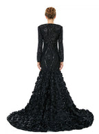 V-Neck Long Sleeves Sequins Mermaid Dress BMbride