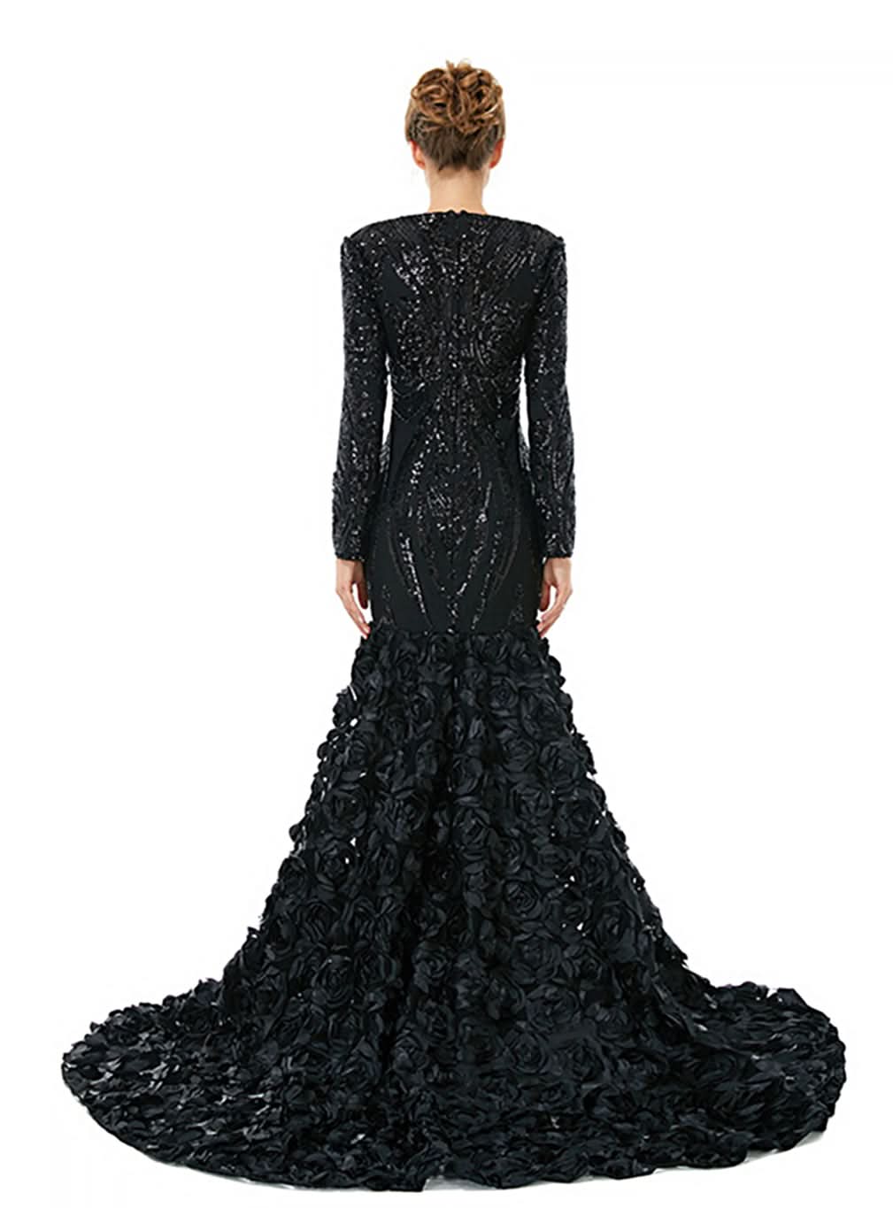 V-Neck Long Sleeves Sequins Mermaid Dress BMbride