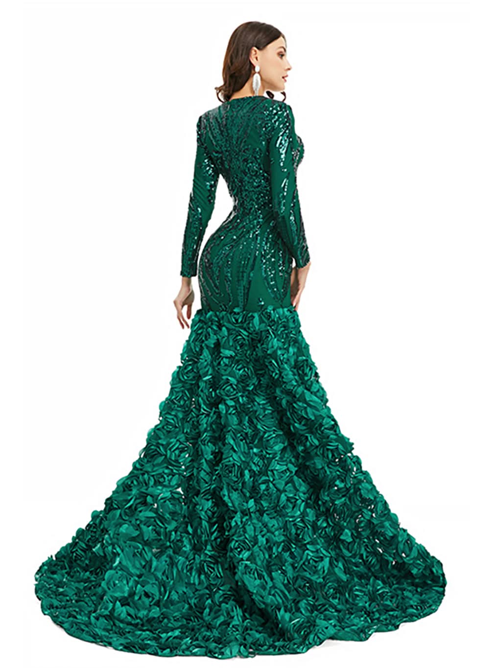 V-Neck Long Sleeves Sequins Mermaid Dress BMbride