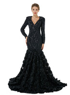 V-Neck Long Sleeves Sequins Mermaid Dress BMbride