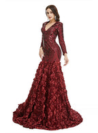 V-Neck Long Sleeves Sequins Mermaid Dress BMbride