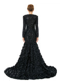 V-Neck Long Sleeves Sequins Mermaid Dress BMbride