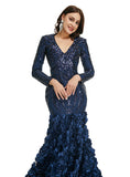 V-Neck Long Sleeves Sequins Mermaid Dress BMbride
