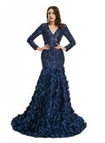 V-Neck Long Sleeves Sequins Mermaid Dress BMbride