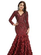 V-Neck Long Sleeves Sequins Mermaid Dress BMbride