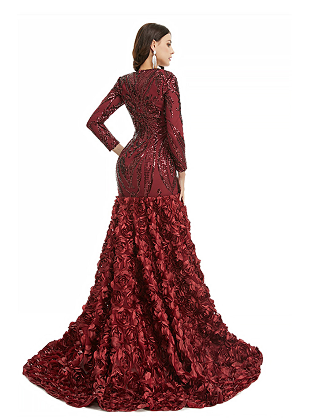 V-Neck Long Sleeves Sequins Mermaid Dress BMbride