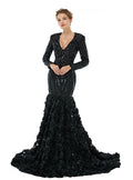 V-Neck Long Sleeves Sequins Mermaid Dress BMbride