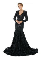 V-Neck Long Sleeves Sequins Mermaid Dress BMbride