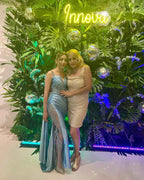 V Neck Satin Prom Dresses Long Mermaid Lace Evening Gown with Slit Pleated Bodycon Formal Dress with Tail - Bmbride