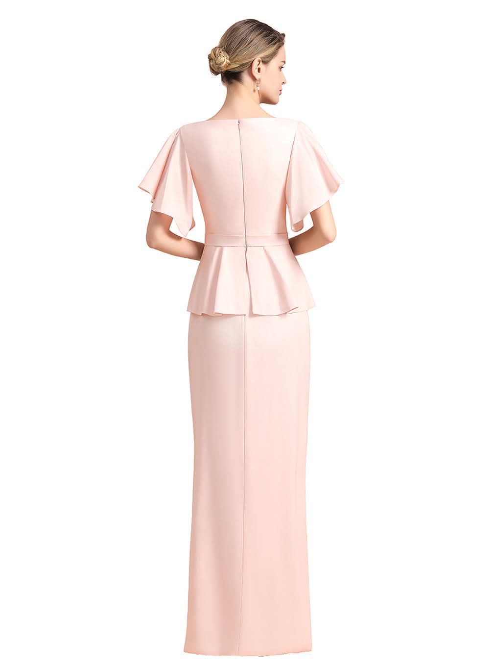 V-Neck Short Sleeves Front Slit Dress BMbride