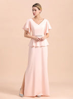 V-Neck Short Sleeves Front Slit Dress BMbride