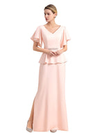 V-Neck Short Sleeves Front Slit Dress BMbride