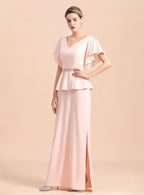 V-Neck Short Sleeves Front Slit Dress BMbride