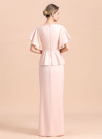 V-Neck Short Sleeves Front Slit Dress BMbride