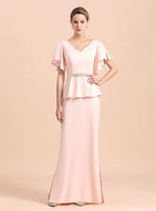 V-Neck Short Sleeves Front Slit Dress BMbride