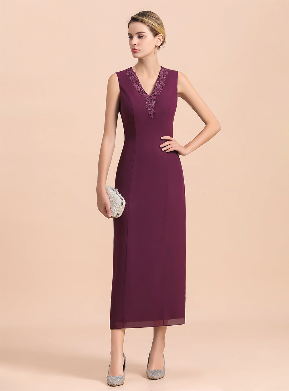 V-Neck Sleeveless Appliques Dress BMbride