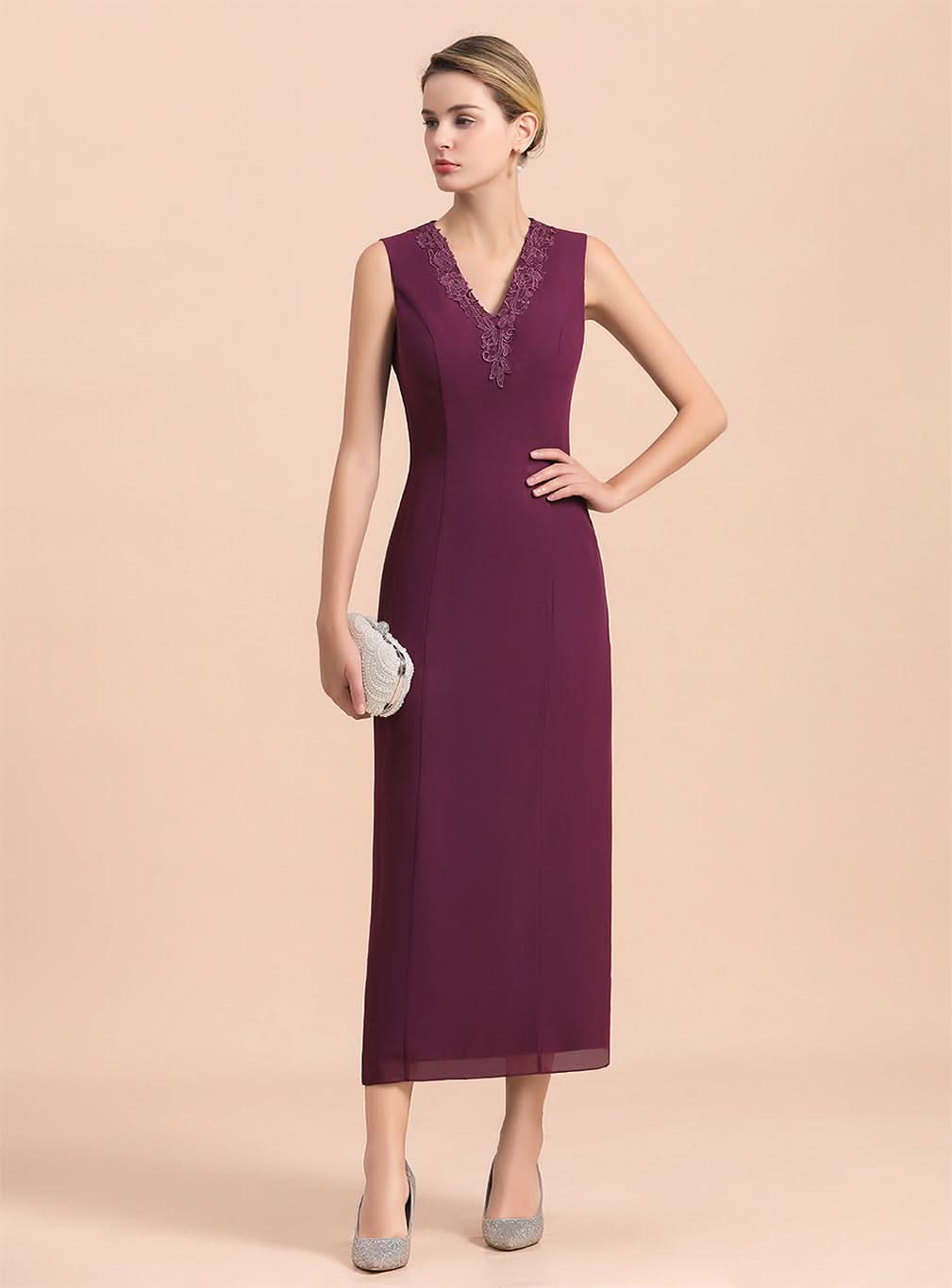 V-Neck Sleeveless Appliques Dress BMbride