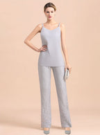 V-Neck Spaghetti Straps Appliques Jumpsuit BMbride