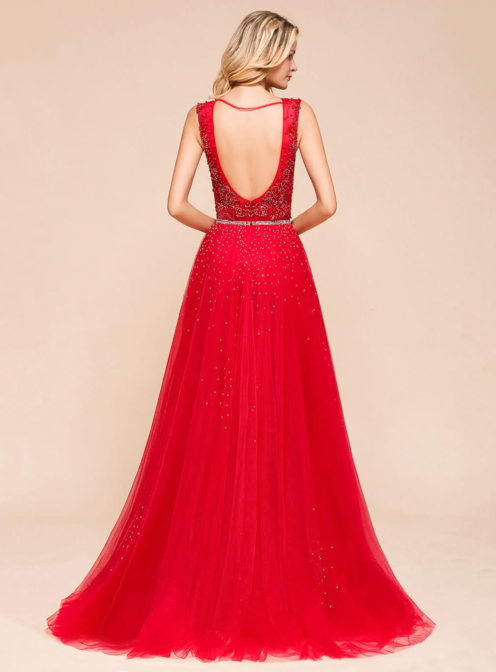 V-Neck Straps Sleeveless Floor-Length Dress BMbride