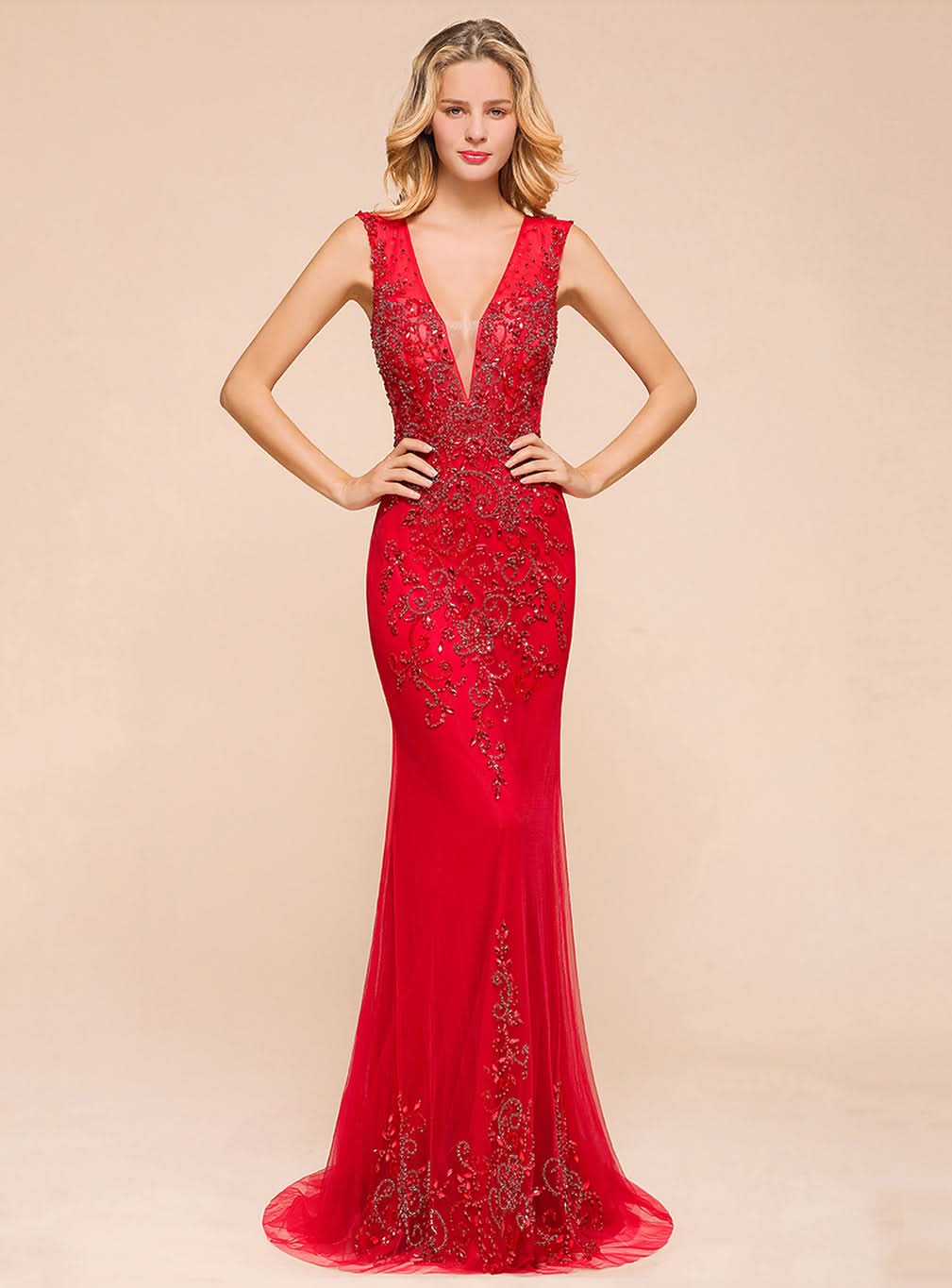 V-Neck Straps Sleeveless Floor-Length Dress BMbride