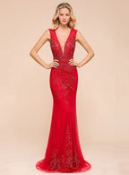 V-Neck Straps Sleeveless Floor-Length Dress BMbride