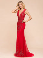 V-Neck Straps Sleeveless Floor-Length Dress BMbride