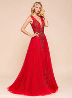 V-Neck Straps Sleeveless Floor-Length Dress BMbride