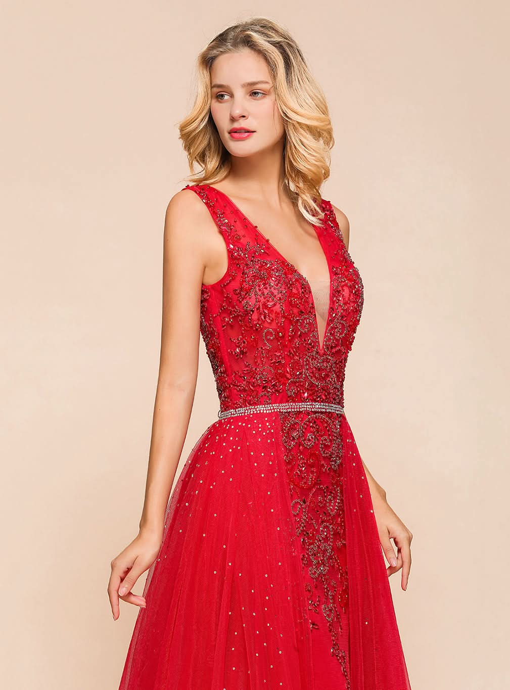 V-Neck Straps Sleeveless Floor-Length Dress BMbride