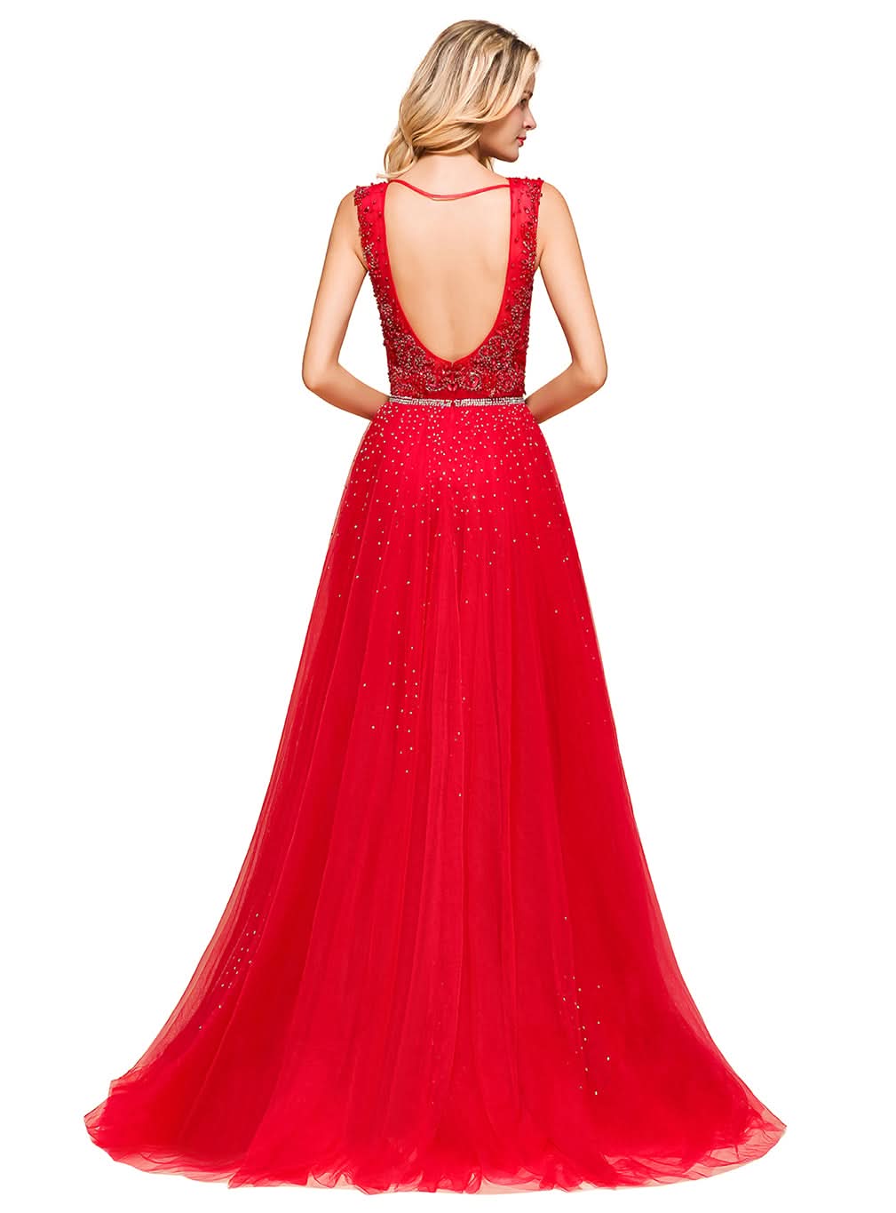 V-Neck Straps Sleeveless Floor-Length Dress BMbride