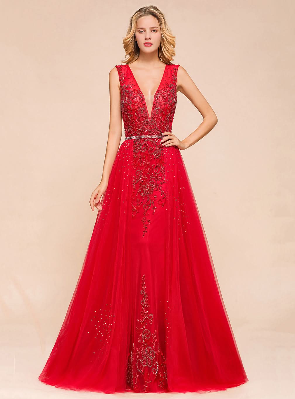 V-Neck Straps Sleeveless Floor-Length Dress BMbride