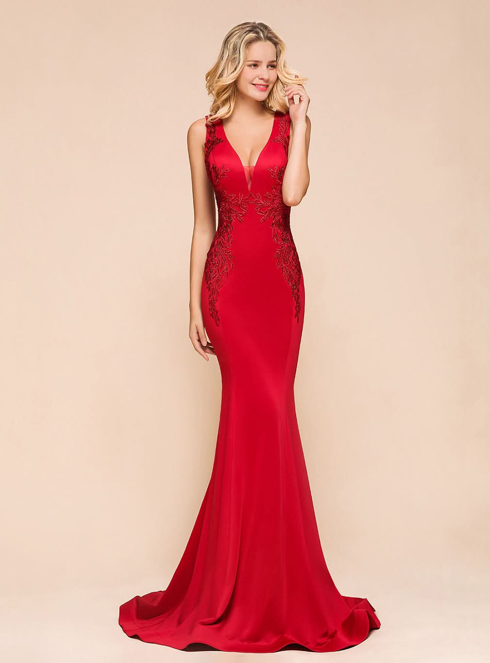 V-Neck Straps Sleeveless Mermaid Dress BMbride