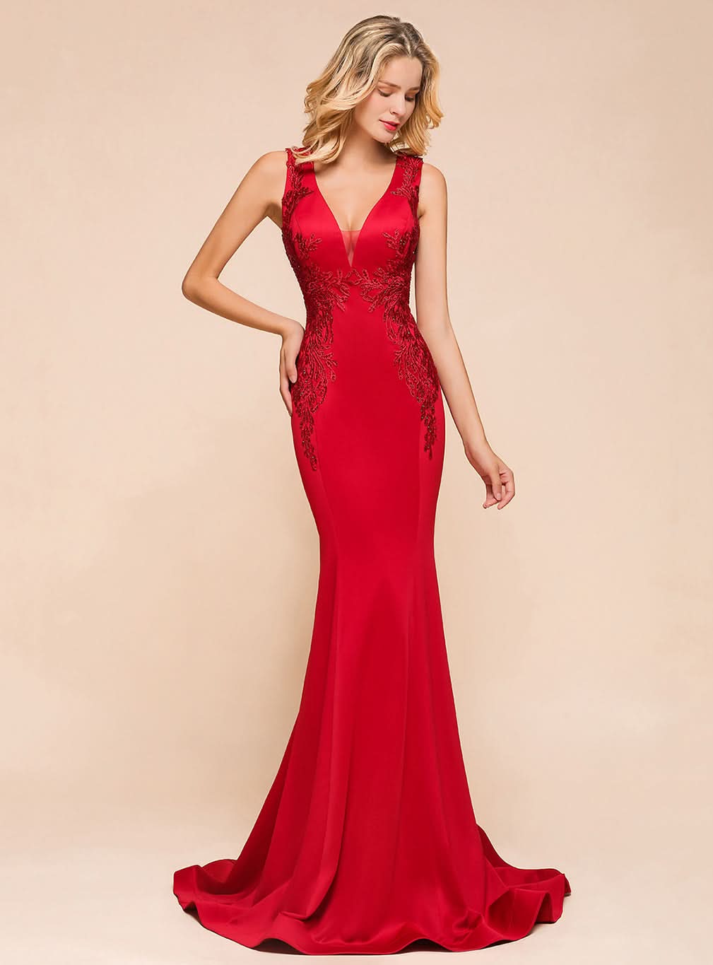 V-Neck Straps Sleeveless Mermaid Dress BMbride