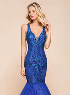 V-Neck Straps Sleeveless Mermaid Floor-Length Dress BMbride
